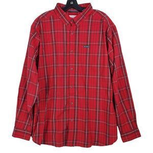 COLUMBIA Shirt Mens XL Red Window Pane Plaid Button Down Flannel Outdoor Hunting